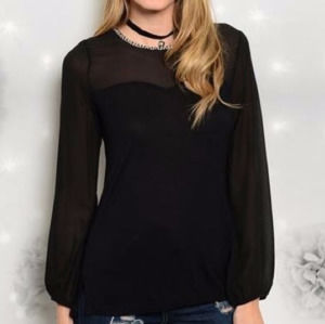Black Sweetheart Silhouette Long Sleeve Top